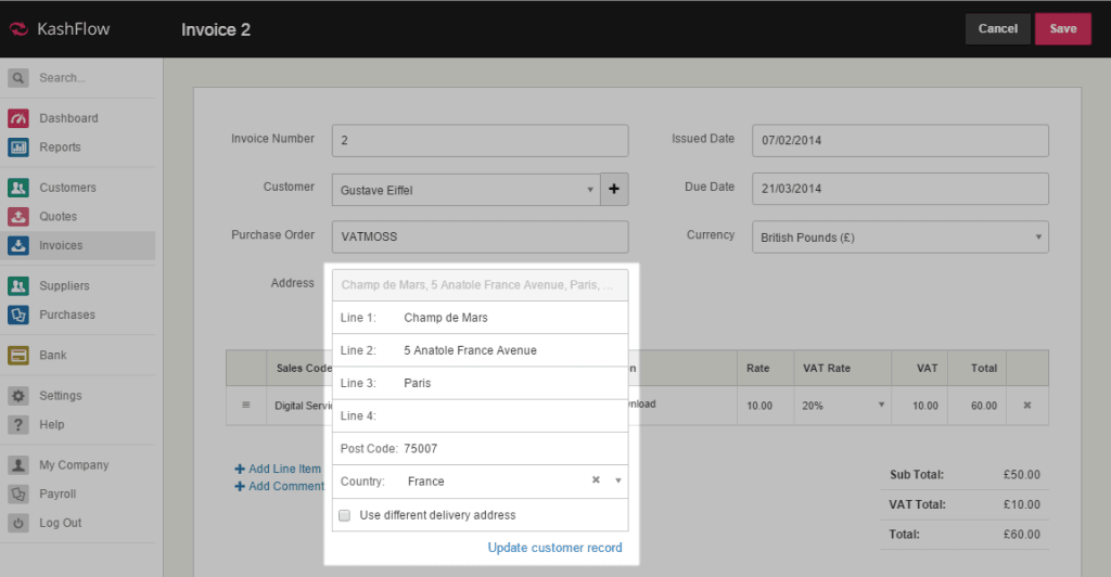 Setting up VAT MOSS in KashFlow - Knowledge Base - IRIS KashFlow