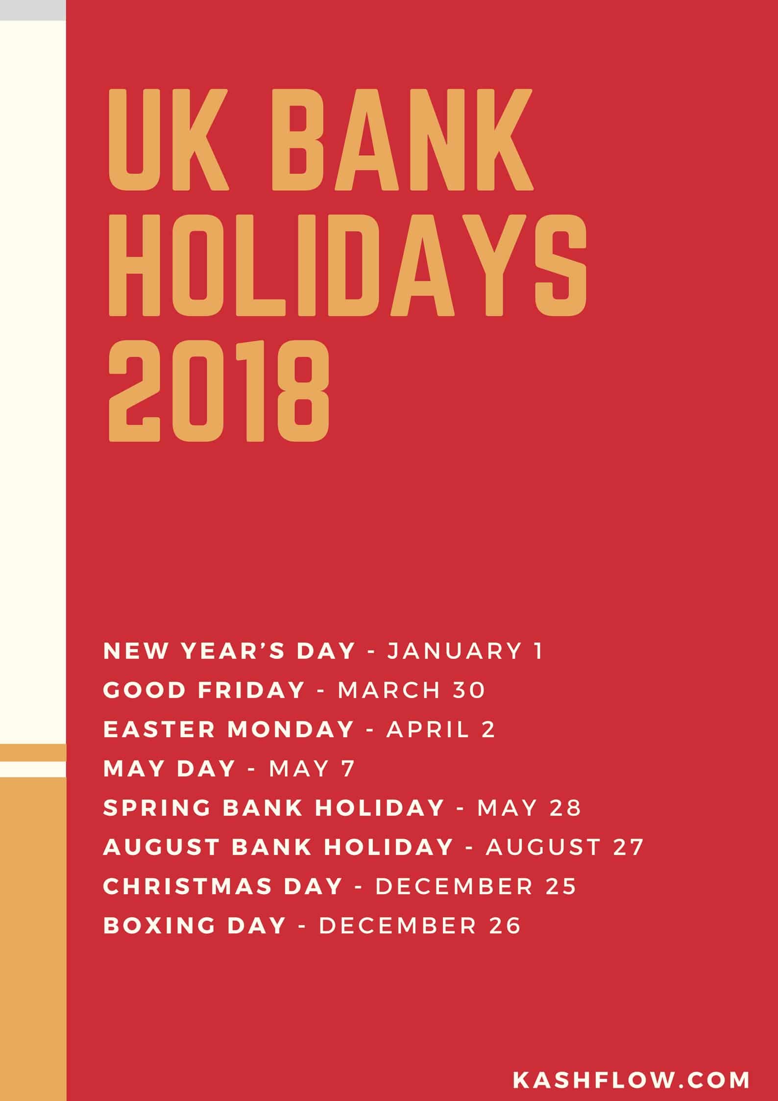 List of 2018 UK Bank Holidays, which can be included in holiday entitlement